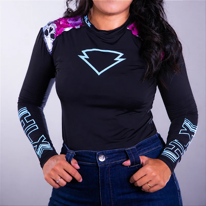 Blusa Segunda Pele Feminina Caveira Flores da HLX