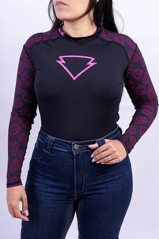 Blusa Segunda Pele Feminina Caveiras Estrelas Pink da HLX