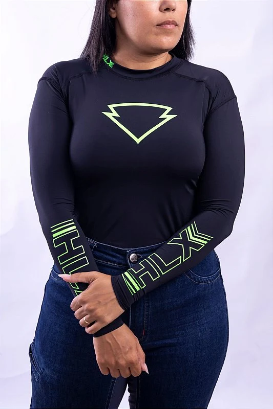 Blusa Segunda Pele - Preta e Verde Flúor Feminina da HLX
