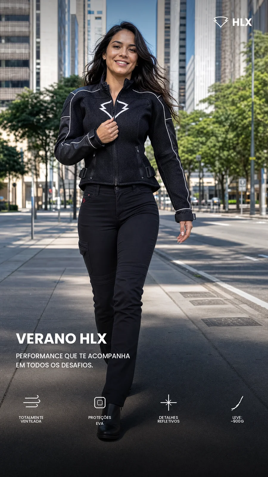Verano Feminina Preta no trânsito de São Paulo